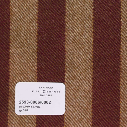 2593-0006/0002 Cerruti Lanificio - Vải Suit 100% Wool - Nâu Sọc Đỏ